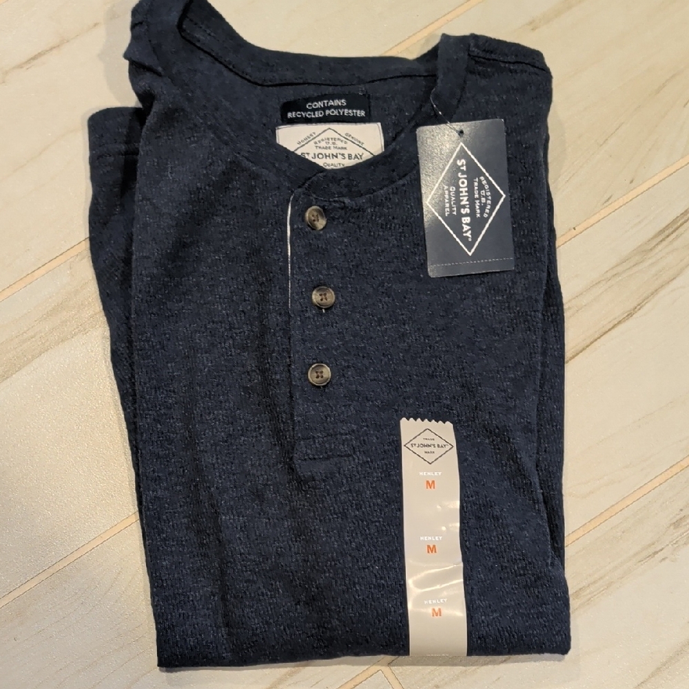 St. John's Bay Men's Dark Blue Henley Long Sleeve Shirt